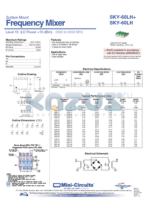 SKY-60LH+ datasheet - Frequency Mixer
