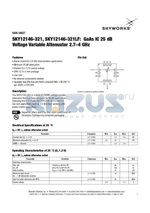 SKY12146-321 datasheet - GaAs IC 25 dB Voltage Variable Attenuator 2.7-4 GHz