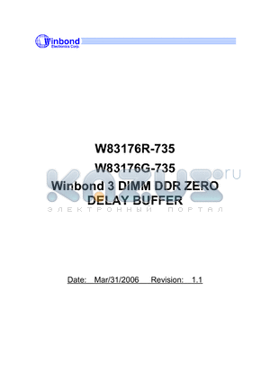 W83176G-735 datasheet - DIMM DDR ZERO DELAY BUFFER