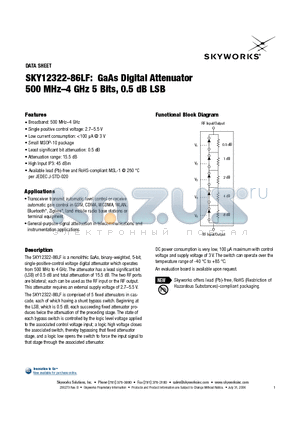 SKY12322-86LF datasheet - GaAs Digital Attenuator 500 MHz-4 GHz 5 Bits, 0.5 dB LSB