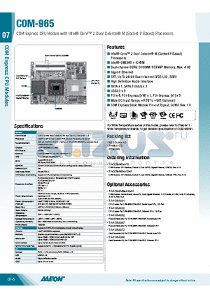 TF-COM-965-A10 datasheet - Intel^ Core 2 Duo/ Celeron^ M (Socket-P Based) Processors