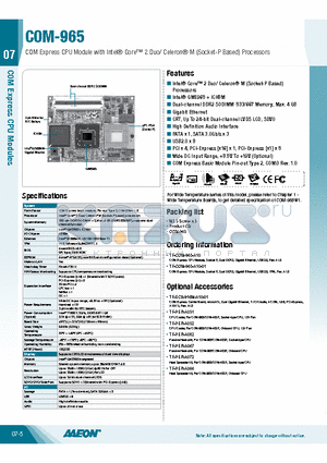 TF-COM-965-A10-01 datasheet - Intel^ Core 2 Duo/ Celeron^ M (Socket-P Based) Processors