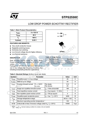 STPS2530C datasheet - LOW DROP POWER SCHOTTKY RECTIFIER