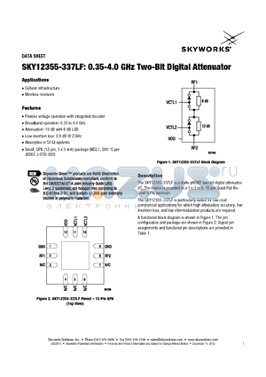 SKY12355-337LF datasheet - 0.35-4.0 GHz Two-Bit Digital Attenuator