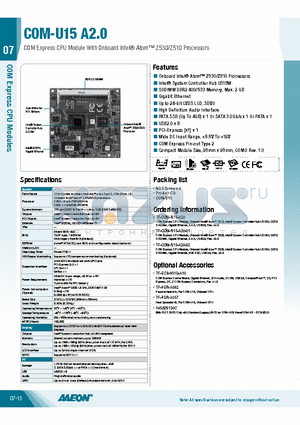 TF-COM-U15-A20-02 datasheet - COM Express CPU Module With Onboard Intel Atom Z530/Z510 Processors