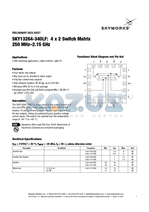 SKY13264-340LF datasheet - 4 x 2 Switch Matrix 250 MHz-2.15 GHz
