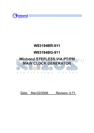 W83194BG-911 datasheet - STEPLESS VIA PT/PM MAIN CLOCK GENERATOR