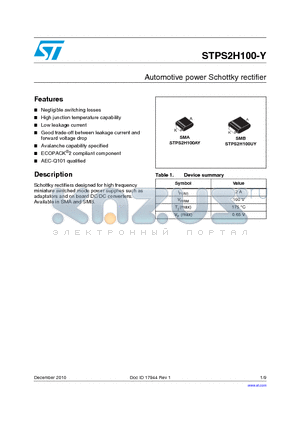 STPS2H100-Y datasheet - Automotive power Schottky rectifier