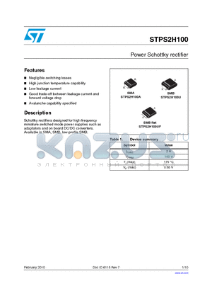STPS2H100_10 datasheet - Power Schottky rectifier