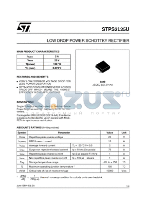 STPS2L25U datasheet - LOW DROP POWER SCHOTTKY RECTIFIER