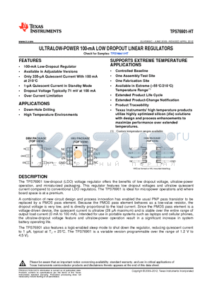 TPS76901-HT datasheet - ULTRALOW-POWER 100-mA LOW DROPOUT LINEAR REGULATORS