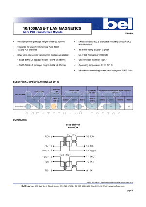 S558-5999-U1 datasheet - 10/100BASE-T LAN MAGNETICS