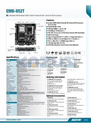 TF-EMB-852T-A11 datasheet - Socket-478M Intel^ Pentium^ M/ Celeron^ M Processors