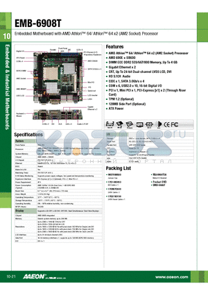 TF-EMB-6908T-A13 datasheet - Embedded Motherboard with AMD Athlon 64/ Athlon 64 x2 (AM2 Socket) Processor