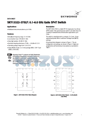 SKY13322-375LF datasheet - 0.1-6.0 GHz GaAs SP4T Switch