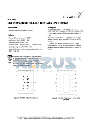 SKY13322-375LF-EVB datasheet - 0.1-6.0 GHz GaAs SP4T Switch