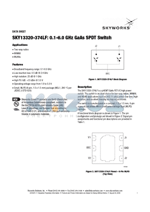 SKY13320-374LF datasheet - 0.1-6.0 GHz GaAs SPDT Switch