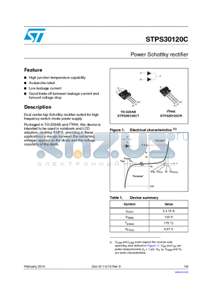 STPS30120C datasheet - Power Schottky rectifier