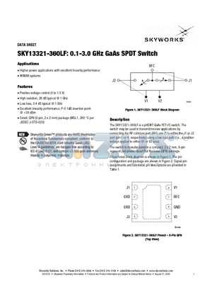 SKY13321-360LF datasheet - 0.1-3.0 GHz GaAs SPDT Switch