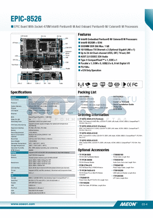 TF-EPIC-8526-A10-01 datasheet - Intel^ Embedded Pentium^ M/ Celeron^ M Processors