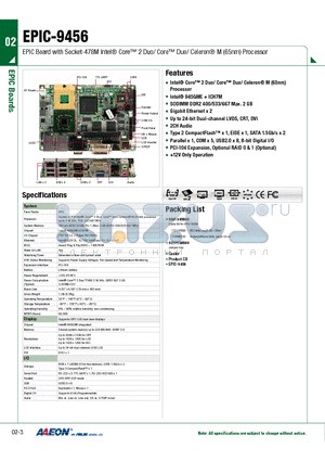 TF-EPIC-9456-A10 datasheet - EPIC Board with Socket-478M Intel Core 2 Duo/ Core Duo/ Celeron M (65nm) Processor