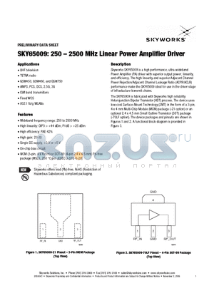 SKY65009 datasheet - 250 - 2500 MHz Linear Power Amplifier Driver