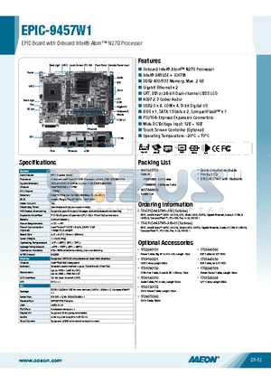 TF-EPIC-9457W1-A10-01 datasheet - EPIC Board with Onboard Intel Atom N270 Processor