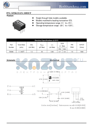 S5586 datasheet - T1/CEPT/ISDN-PRI TRANSFORMER