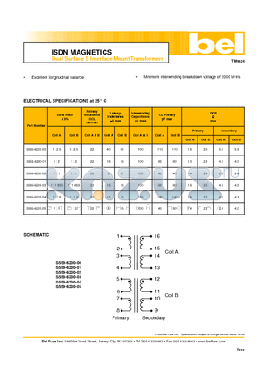 S559-6200-01 datasheet - ISDN MAGNETICS Dual Surface S Interface Mount Transformers