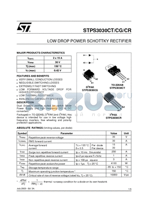STPS3030CR datasheet - LOW DROP POWER SCHOTTKY RECTIFIER