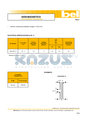 S559-6204-12 datasheet - ISDN MAGNETICS UPO Interface Transformer