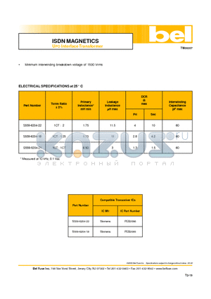 S559-6204-18 datasheet - ISDN MAGNETICS UPO Interface Transformer