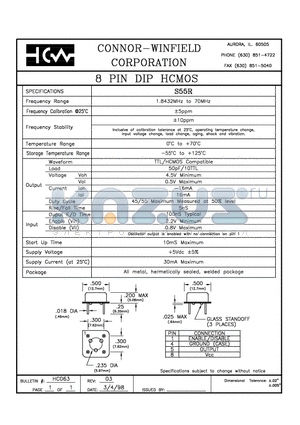 S55R datasheet - 8 PIN DIP HCMOS