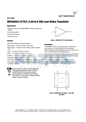 SKY65053-377LF datasheet - 0.45-6.0 GHz Low Noise Transistor