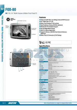 TF-FOX-80STT-A1 datasheet - Onboard Intel^ Ultra Low Voltage Celeron^ M Processor