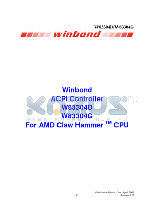 W83304D datasheet - ACPI Controller For AMD Claw Hammer TM CPU