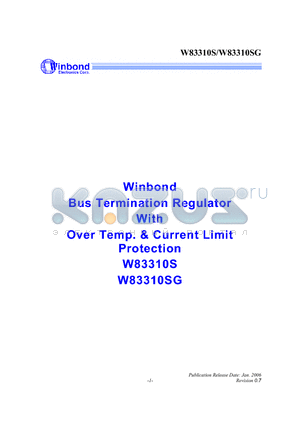 W83310S datasheet - Bus Termination Regulator With Over Temp. & Current Limit Protection