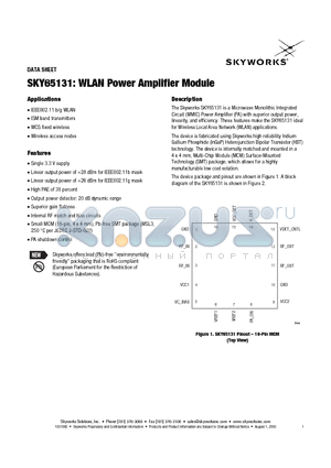SKY65131 datasheet - WLAN Power Amplifier Module