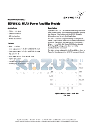 SKY65132 datasheet - WLAN Power Amplifier Module