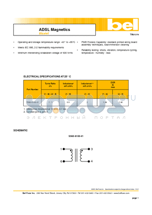 S560-6100-41 datasheet - ADSL Magnetics Alcatel