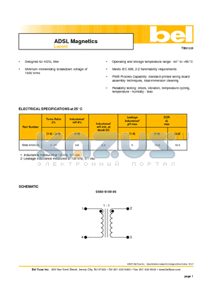 S560-6100-85 datasheet - ADSL Magnetics Lucent