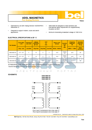 S560-6600-00 datasheet - ADSL MAGNETICS For Analog Devices