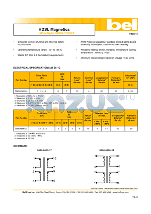 S560-6600-24 datasheet - HDSL Magnetics GlobeSpan MDSL/HDSL2
