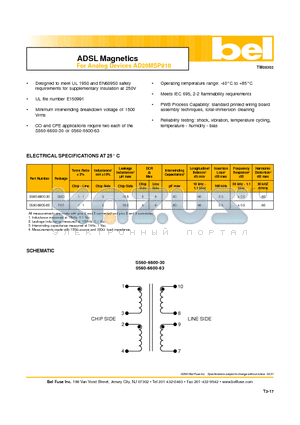 S560-6600-30 datasheet - ADSL Magnetics For Analog Devices AD20MSP910