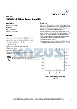 SKY65135-21 datasheet - WLAN Power Amplifier