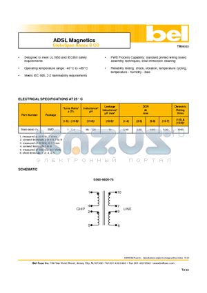 S560-6600-74 datasheet - ADSL Magnetics GlobeSpan Annex B CO