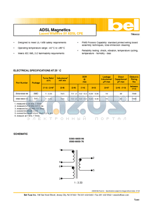 S560-6600-96 datasheet - ADSL Magnetics Lucent WildWire 5V ADSL CPE