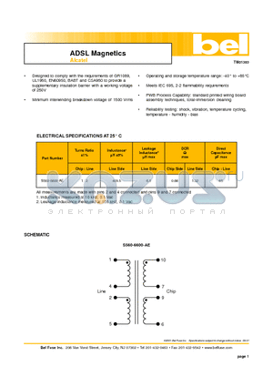 S560-6600-AE datasheet - ADSL Magnetics Alcatel