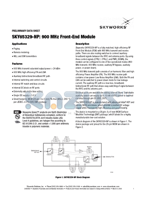 SKY65329-NP datasheet - 900 MHz Front-End Module