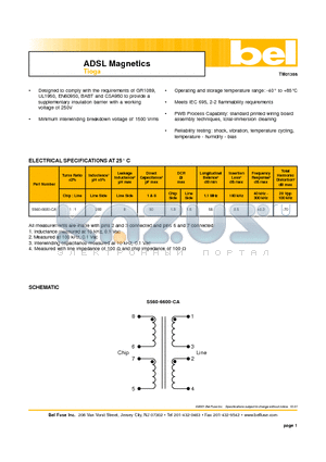 S560-6600-CA datasheet - ADSL Magnetics Tioga